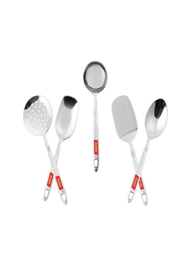 سوميت طقم ملاعق تقديم وطبخ صغيرة من الفولاذ المقاوم للصدأ من سوميت مكون من 5 قطع (ملعقة تقليب، ملعقة تقديم، ملعقة إزالة الرغوة، ملعقة دهن، مغرفة). - Image 5